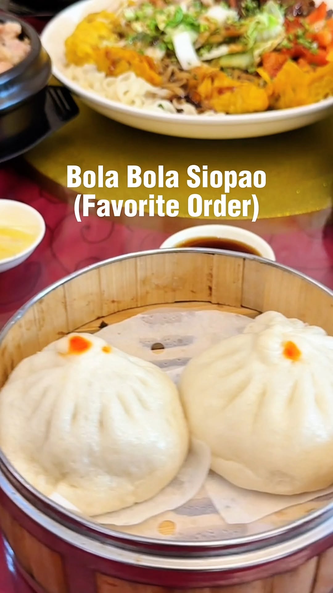 Bola Bola Siopao in bamboo steamer